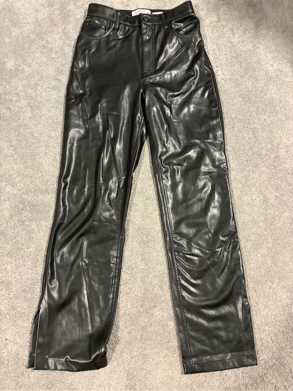 Black Faux Leather 90s Straight-Leg Pants